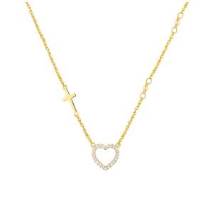 Brilliance Fine Jewelry 14KT Gold Sterling Silver Diamond Heart & Cross Necklace
